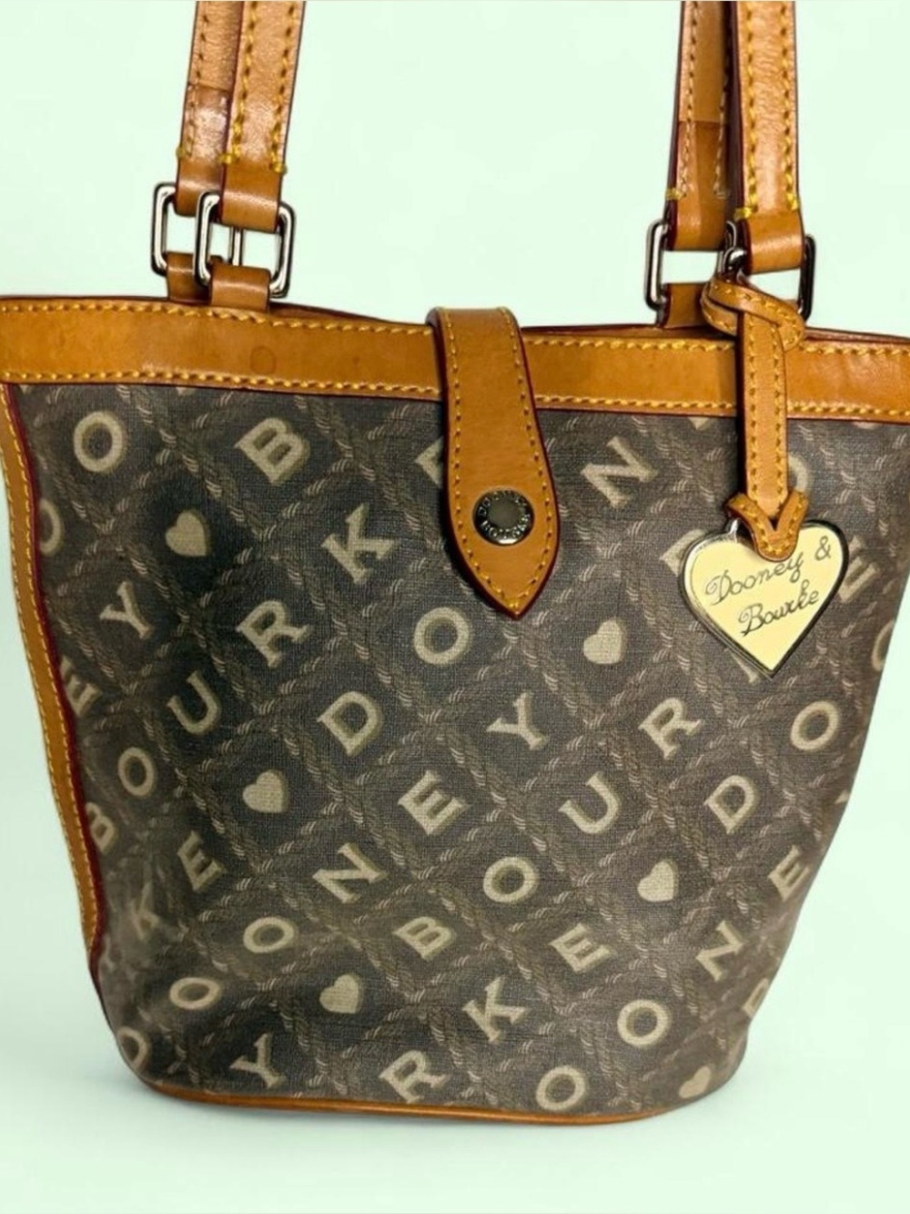 Dooney & Bourke Crossword Coated Canvas Shoulder Tote with Tan Leather Trim